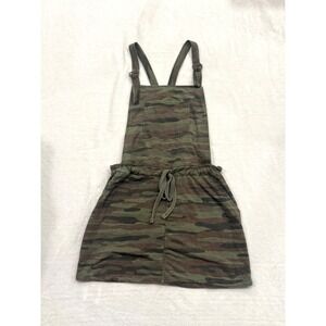 WallFlower Womens Camo Print Overall Dress Drawstring Waist Green Large